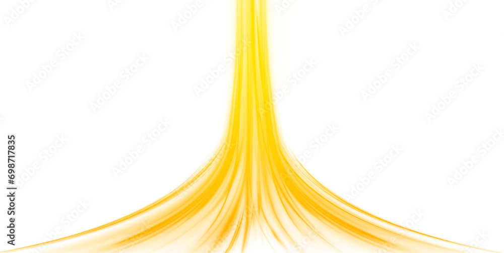 Poster High speed neon light lines in white on a yellow background. Incredible speed on the expressway. Vector illustration for perfect effect with sparkles.	