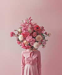 Woman with Pink Dress and Flower Bouquet