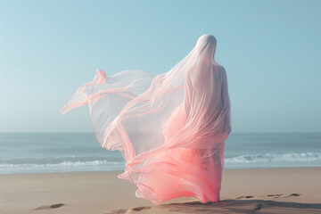 A Serene ghostly figure on a Sandy Shoreline