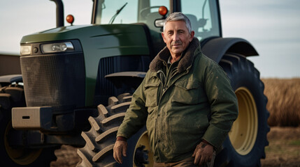 Fototapeta na wymiar Portrait of a farmer next to a tractor