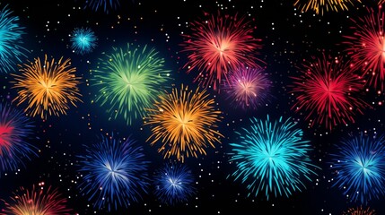Fototapeta na wymiar A pattern of colorful fireworks lighting up the night sky, great for a celebratory vector background.