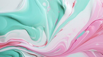 thick waves of paint pastel pink turquoise background.