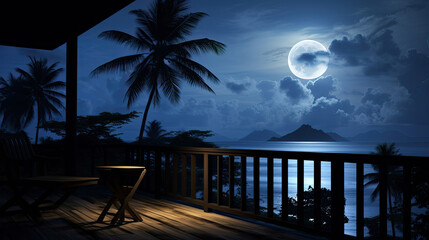 Night view with full moon and palms