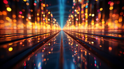 Laser beams and bokeh abstraction raise the view from the floor move the vanishing line downwards,...