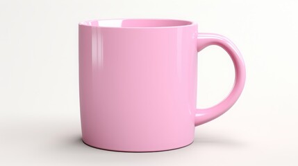 Pink mug on white background.