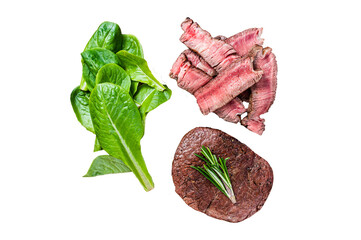 Fillet Mignon tenderloin roast and cut meat beef steak Transparent background. Isolated.