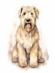 Soft Coated Wheaten Terrier with Silky Coat Watercolor Painting on White Background AI Generated