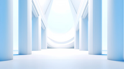 Beautiful airy widescreen minimalist white and light blue architectural background banner with sloping columns