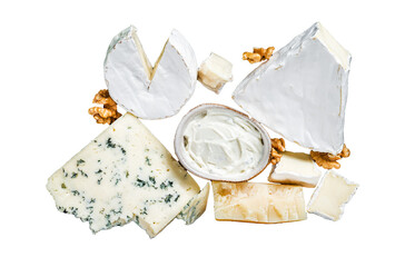 Assorted Cheese platter with Brie, Camembert, Roquefort, parmesan, blue cream cheese, grape and...