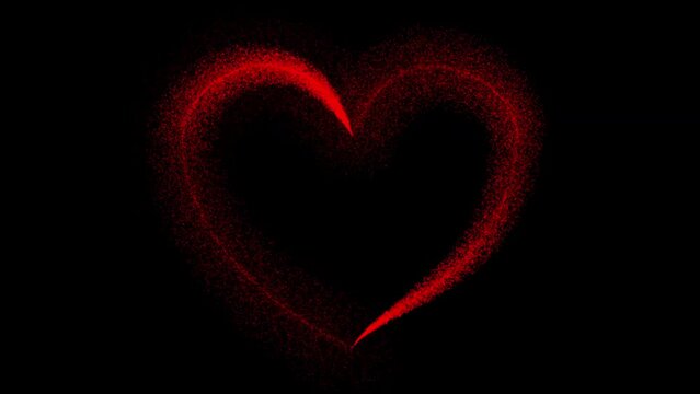 Glowing red particles draw a heart shape on black background.animation for romantic background, happy Valentine's day.concept of love and friendship.	