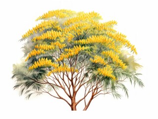 Minimalistic Watercolor Illustration of Mimosa Tree AI Generated