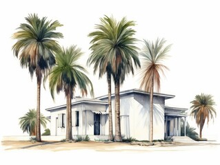 Fototapeta na wymiar Minimalistic Superb Watercolor Illustration of Bismarck Palm Tree AI Generated