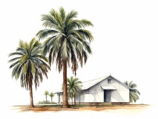 Fototapeta na wymiar Minimalistic Superb Watercolor Illustration of Bismarck Palm Tree AI Generated
