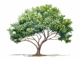 Sweet Bay Tree Watercolor Illustration on White Background AI Generated - obrazy, fototapety, plakaty
