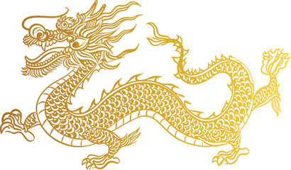 Chinese New Year dragon line art style, vector Lunar New Year, traditional dragon illustration, Asian culture, celebration, festival, Chinese zodiac, oriental design, zodiac animal, background - obrazy, fototapety, plakaty