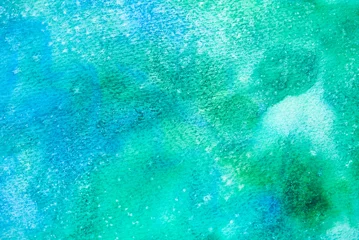 Fotobehang abstrakter Hintergrund mit Aquarellfarben in blau, grün, türkis © Uwe