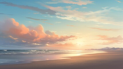 Naklejka na ściany i meble Serene sunset seascape: tranquil beach horizon for creative overlays