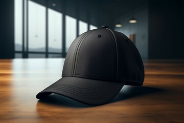 On the table, a sleek black baseball cap exudes a timeless and casual vibe