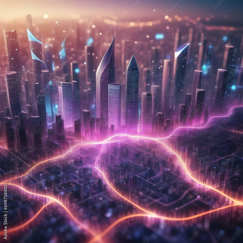 Aufkleber smart city and abstract dot point connect with gradient line and aesthetic intricate wave line desig