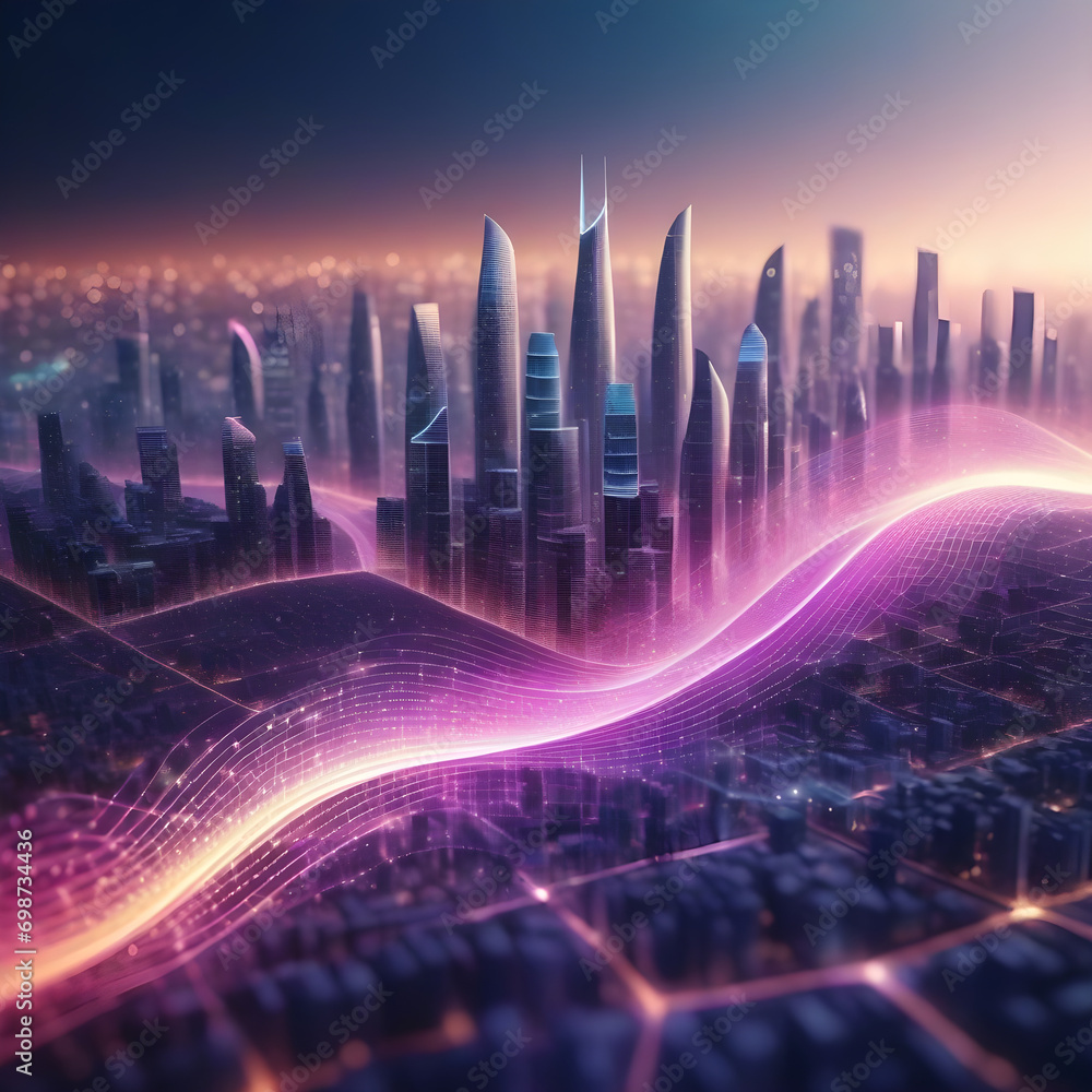 Aufkleber smart city and abstract dot point connect with gradient line and aesthetic intricate wave line desig