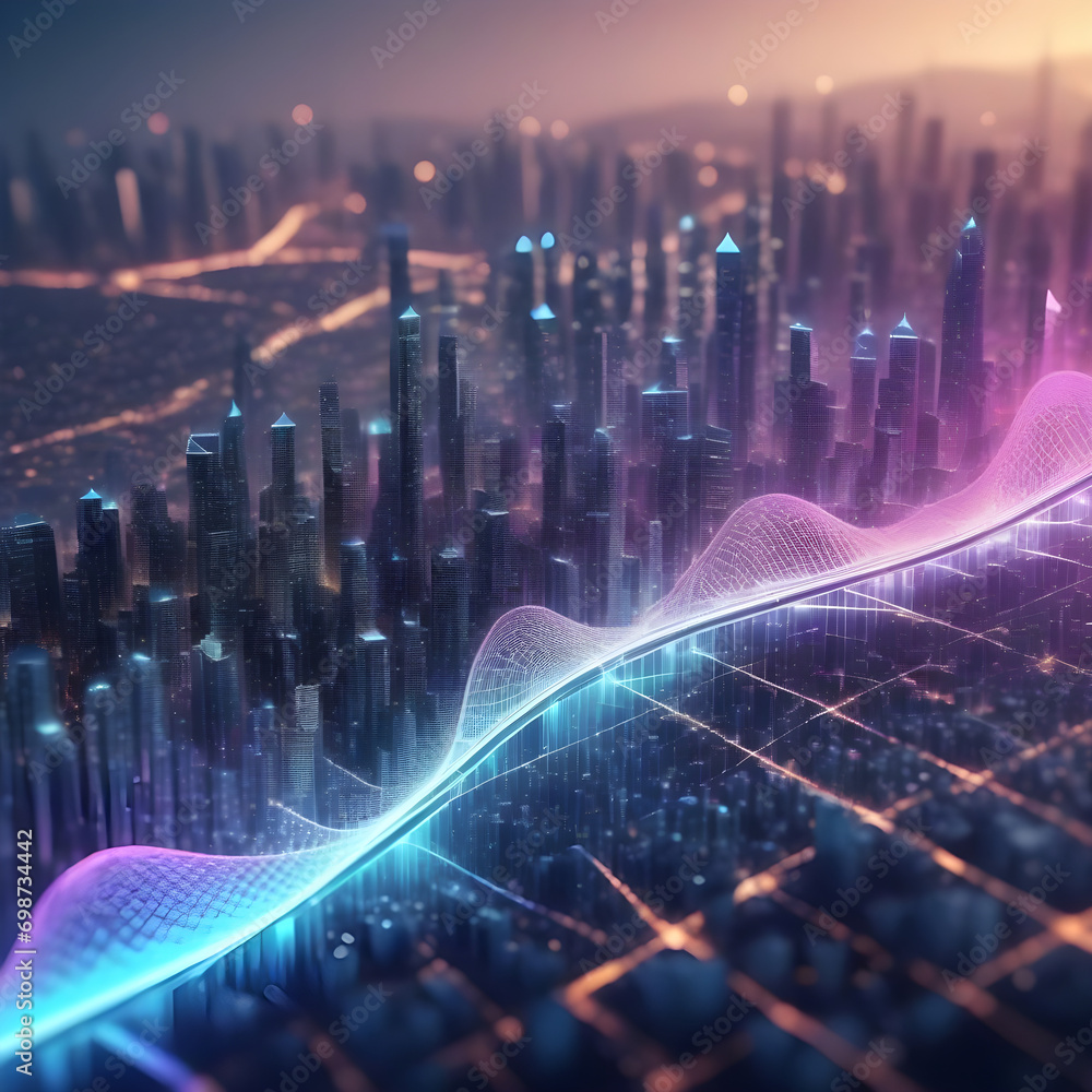 Aufkleber smart city and abstract dot point connect with gradient line and aesthetic intricate wave line desig