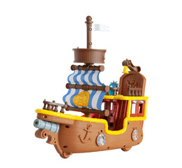 Toy pirate sailing ship boat with cannon on a transparent isolated background png