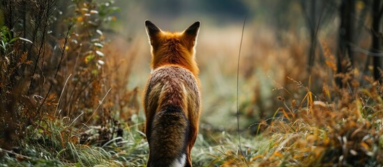 Red fox seen from behind - obrazy, fototapety, plakaty