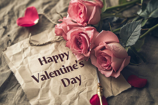 charming photo presenting the "Hapy Valentine's Day" message on a craft paper background, adding a rustic and minimalistic touch to the romantic theme