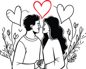 Romantic couple line art vector, Valentine concept, love illustration, romantic partners, relationship art, Valentine's Day graphic, romantic silhouette, couple in love, dating concept