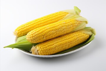 Fresh corn on white backdrop for stunning ads and captivating packaging designs that grab attention