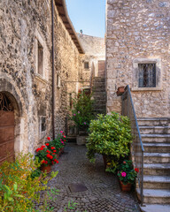 Fototapeta na wymiar Scenic sight in the beautiful village of Castelvecchio Calvisio. Province of L'Aquila, Abruzzo, Italy.