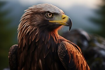 Fototapeta premium Eagles regal pose a portrait set against a lush forest