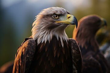 Obraz premium Eagles regal pose a portrait set against a lush forest
