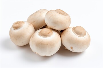 Fototapeta na wymiar Fresh champignon mushrooms on white background for advertisements and packaging designs