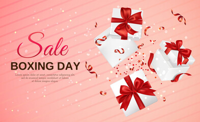 Realistic gift advertising background with gift boxes for boxing day sales