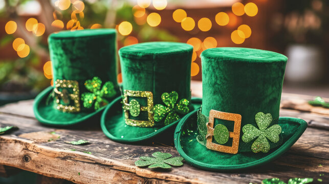 Traditional symbols of St. Patrick's Day and shamrock.
