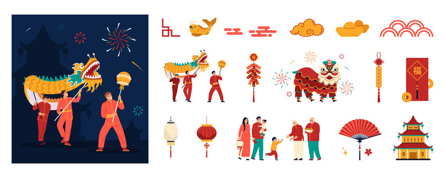 Chinese new year icons set