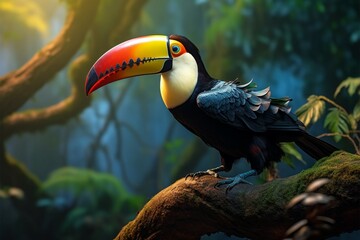 Fototapeta premium Toucans vibrancy a colorful portrait against the lush forest background