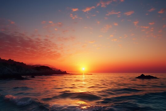 Coastal enchantment a beautiful sunrise paints the sea background