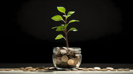 Eine Pflanze wächst aus Geld, Münzen, Geld-Wachstum