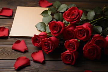 Valentines allure red roses arranged beautifully with a blank card