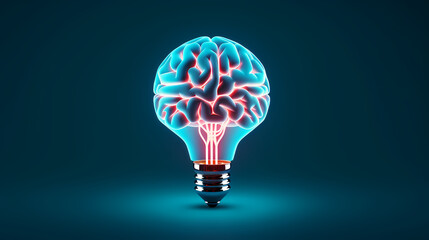 Fototapeta premium Creative idea of brain inside light bulb with idea or brainstorming concept on beige background