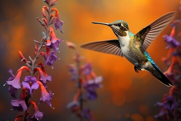 Floral dance hummingbirds portrait adorned with vibrant, blooming flowers