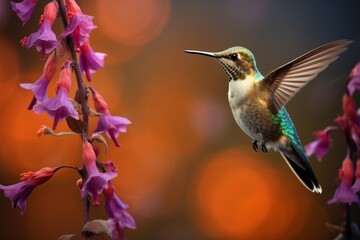 Graceful beauty hummingbirds portrait, a colorful symphony with blossoms