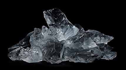 Ice crystals on a black background. Frozen water.