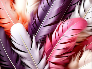 Abstract composition of soft feathers in rich tones. Beautiful background template	