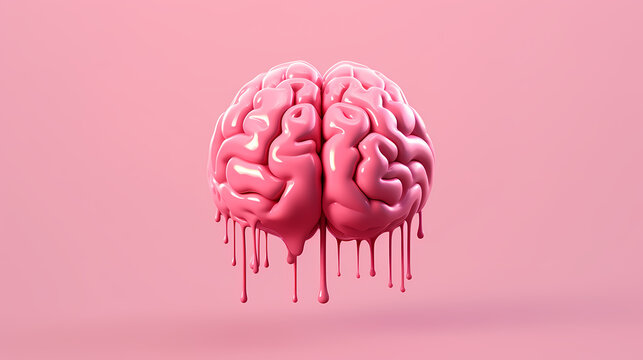 Brain creativity with liquid dripping on pink background, abstract poster web page PPT background