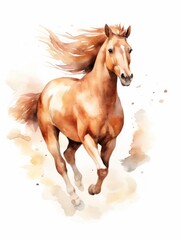 Running Horse in Aquarelle Style AI Generated