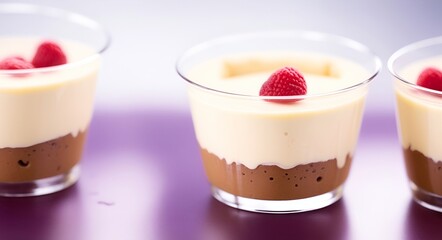 Pudding. Bokeh background. AI generated illustration