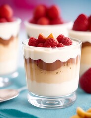 Pudding. Bokeh background. AI generated illustration